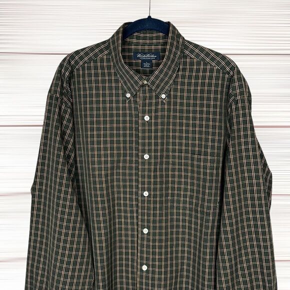 Brooks Brothers Casual Cotton Button Down Shirt Plaid Army Green Size L - Picture 3 of 12